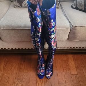 Blue Oriental Thigh high boots